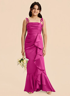 Azazie Ryan Junior Jurk van Stretch Satijn met Kolom Strik Fuchsia image6