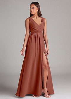 Azazie Tanicia Bridesmaid Dresses Auburn A-Line Pleated Chiffon Dress image3