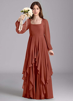 Azazie Clara Junior Abito A-Line in Chiffon Blusa Auburn image3