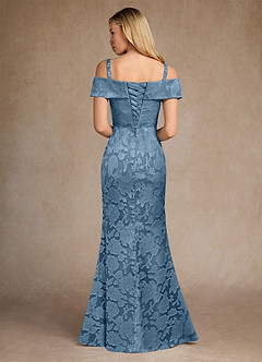 Azazie Canton Mother of the Bride Dresses Steel Blue Mermaid Off the Shoulder Floral Burnout Dress image7
