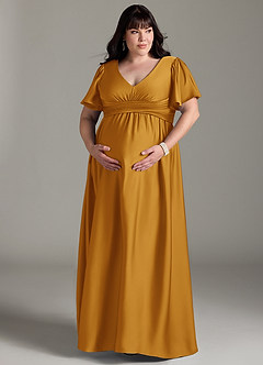 Azazie Verna Robes de demoiselle d'honneur de maternité Robe Trapèze Rayé Longueur ras du sol Satin extensible image13