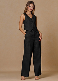 front Belicia Black 100% Linen 3-Piece Suit