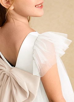 Azazie Munchkin Blumenmädchenkleider A-Linie Schleifen Tüll Kleid Elfenbein Weißer Alabaster image6