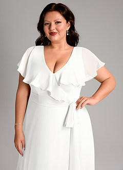 Azazie Lainey Bridesmaid Dresses White A-Line with Pockets Chiffon Dress image13