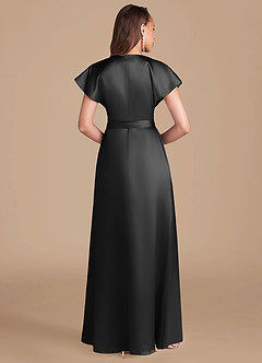 Azazie Nico Brautjungfernkleider A-Linie Plissee Metallischer Satin Kleid Schwarz image4