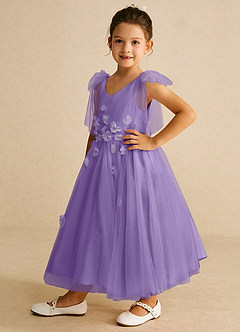 Azazie Minia Flower Girl Dresses Tahiti A-Line Bow Matte Satin Dress image5
