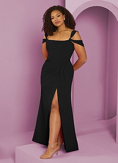 Barbie ♥ Azazie Brautjungfernkleider A-Linie Schulterfrei Chiffon Kleid Schwarz image7