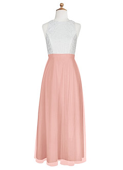 Azazie Albertine Junior A-Linie Spitze Chiffon Kleid Rosettenrosa image7
