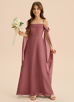 Azazie Moana Junior Linia A Pofałdowany Szyfon Długość podłogi Młodsza druhna Sukienka image4