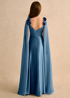 Azazie Rosita Junior Formal Robe Demoiselle D'honneur Fillette Robe Trapèze en Mat Satiné Plissée Bermude image2