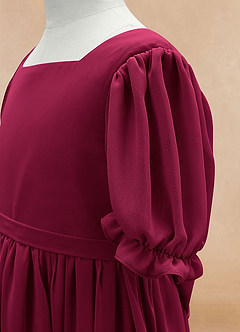 Azazie Joss Flower Girl Dresses Burgundy A-Line with Sleeves Chiffon Dress image6