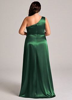 Azazie Brooke Bridesmaid Dresses Dark Green A-Line One Shoulder Metallic Satin Dress image9