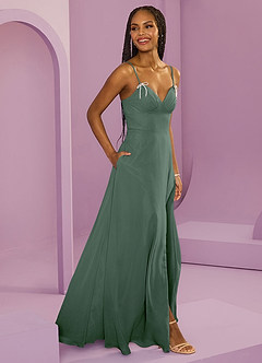 Barbie ♥ Azazie Bridesmaid Dresses Eucalyptus A-Line with Pockets Chiffon Dress image4