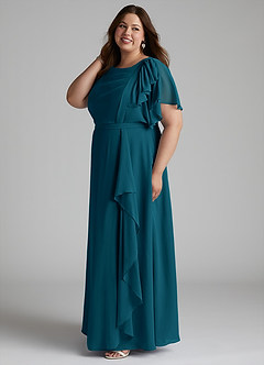 Azazie Aaliyah Modest Bridesmaid Dresses A-Line Scoop Pleated Chiffon Floor-Length Dress image7