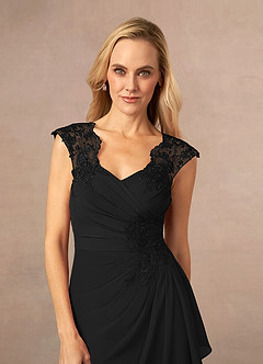 Azazie Gladys Kleider für die Brautmutter A-Linie Königin Anne Spitze Chiffon Kleid Schwarz image8