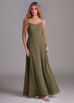 Azazie Daenerys Bridesmaid Dresses Willow Green A-Line Cowl Chiffon Dress image3