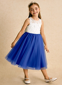 Azazie Lina Flower Girl Dresses Ivory Royal Blue Ball-Gown Lace Dress image4