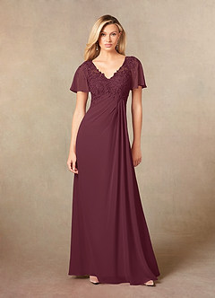 Azazie Holga Mother of the Bride Dresses Cabernet A-Line V-Neck Lace Chiffon Dress image9