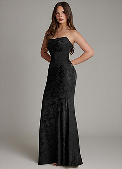 Azazie Electra Bridesmaid Dresses Midnight Jacquard Mermaid Corset Floral Jacquard Dress image7