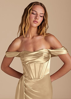 Azazie Amyra Bridesmaid Dresses Champagne Mermaid Sweetheart Neckline Metallic Satin Convertible Dress image7