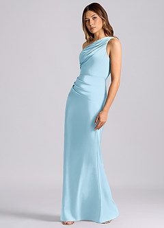 Azazie Akilah Suknie dla druhen Syrena Jedno ramię Satyna elastyczna Do ziemi Sukienka image5