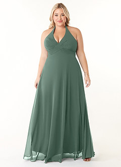 Azazie Tessie Bridesmaid Dresses Sea Moss A-Line V-Neck Pleated Chiffon Dress image6