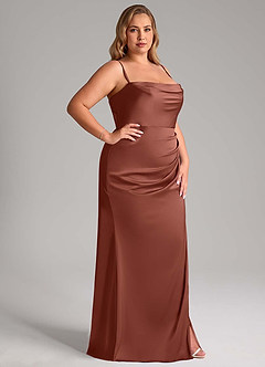 Azazie Leonis Bridesmaid Dresses Auburn Mermaid Pleated Stretch Satin Convertible Dress image13