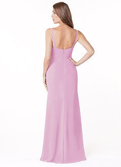 Azazie Salma Bridesmaid Dresses Candy Pink Sheath Side Slit Chiffon Dress image2