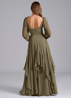 Azazie Karan Bridesmaid Dresses Willow Green A-Line Long Sleeve Chiffon Dress image2
