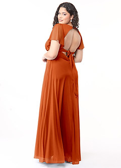 Azazie Induh Bridesmaid Dresses Paprika A-Line Flutter V-neck Mesh Dress image10
