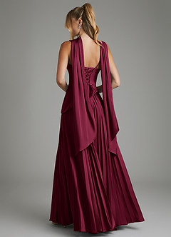 Azazie Stephanie Brautjungfernkleider A-Linie Korsett Stretch-Satin Kleid Burgunderrot image9