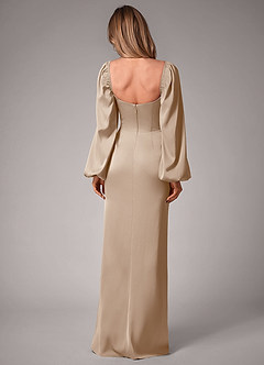 Azazie Sonata Bridesmaid Dresses Taupe Sheath Long Sleeve Stretch Satin Convertible Dress image2