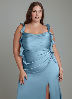 Azazie Jessamine Jurken voor bruidsmeisjes Jurk van Stretch Satijn met Kolom Korset Staal Blauw image10