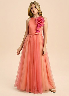 Azazie Freya Junior Formal Linia A Marszczony Siatka Długość podłogi Młodsza druhna Sukienka image1