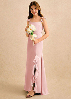Azazie Novalie Girls Formal Flower Girl Dresses Powder Pink Mermaid Bow Stretch Satin Dress image2