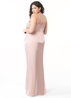 Azazie Maci Brautjungfernkleider A-Linie V-Hals Gefaltet Stretch-Satin Kleid Zartrosa image3