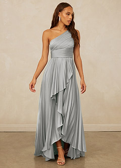 Christian Siriano Bridal for Azazie 1008 Bridesmaid Dresses Silver A-Line One Shoulder Stretch Satin Dress image3