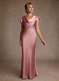 Azazie Shelby Mother of the Bride Dresses Dusty Rose Mermaid Pleated Stretch Satin Dress image3
