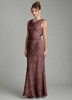 Azazie Kieryn Brautjungfernkleider Meerjungfrau-Linie Plissee Blumen-Burnout Kleid Espresso image9