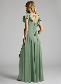 Azazie Bondi Bridesmaid Dresses Matcha A-Line Bow Stretch Satin Dress image3
