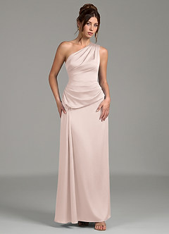 Azazie Zahira Robes à essayer chez vous Robe Fourreau en Satin extensible Une épaule Rose Pâle image4