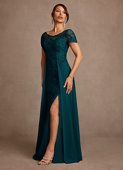 Azazie Alva Mother of the Bride Dresses Pine A-Line Lace Dress image5