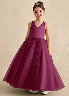 Azazie Peanut Robe Demoiselle D'honneur Fillette Robe Trapèze en Tulle Bretelle Mûre image4
