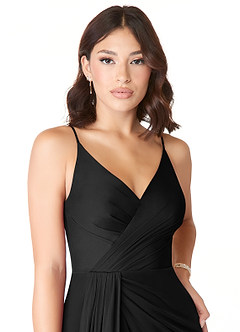 Azazie Evalin Vestidos de damas de honor Vestido de Negro de Malla de Corte en A con Cuello en V Plisado image5