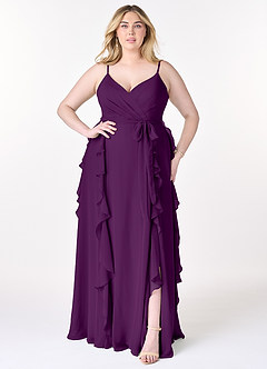 Azazie Peyton Bridesmaid Dresses Grape A-Line Ruched Chiffon Dress image7