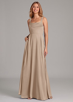 Azazie Shaude Bridesmaid Dresses Taupe A-Line Pleated Chiffon Dress image3