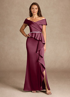 Azazie Dareia Mother of the Bride Dresses Mulberry Mermaid Off the Shoulder Stretch Satin Dress image1