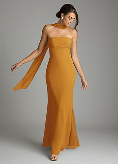 Azazie Saylor Brudtärnklänningar Klä av Sjöjungfru i Chiffong Axelbandslös Knäck image7