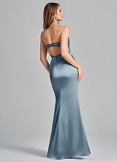 Azazie Olea 신부 들러리 드레스 인어 스트랩리스 스트레치 새틴 바닥 길이 드레스 image5