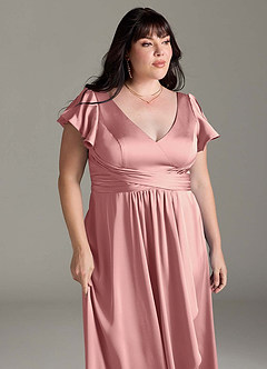 Azazie Omari Vestidos de damas de honor Vestido de Rosetón de Satén Elástico de Corte en A image13